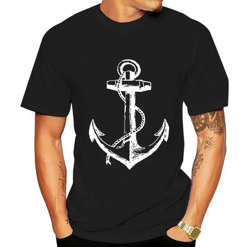 Fashion 100% Cotton Slim Fit Top Anchor T-shirt White Nautical Anchor Marine Fashion Shirt O-Neck Tee Shirt