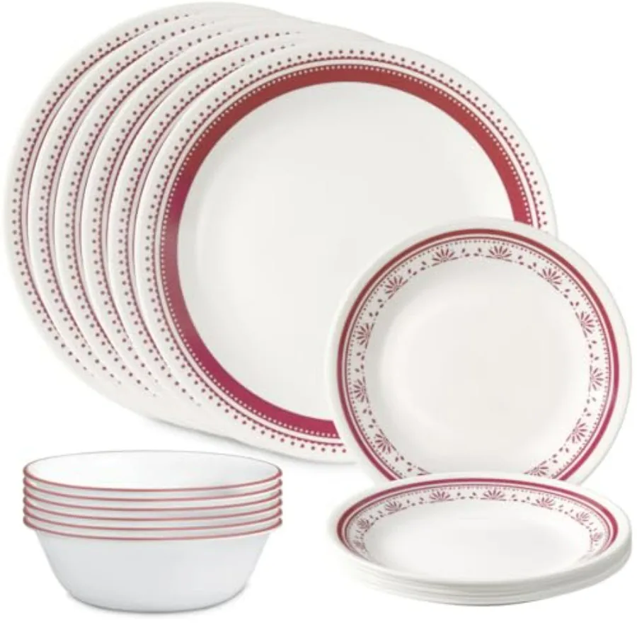

Everyday 18-PC Dinnerware Set Service for 6 Durable and Eco-Friendly Higher Rim Glass Plate Bowl Set Microwave and Dishwasher S