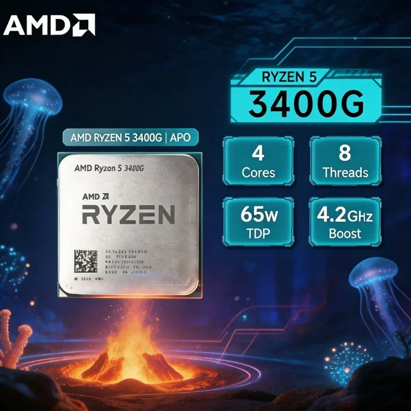 Procesador AMD Ryzen 5 3400G R5 3400G de nivel básico para juegos, APU de 4 núcleos y 8 hilos con gráficos integrados, para computadoras de escritorio AM4