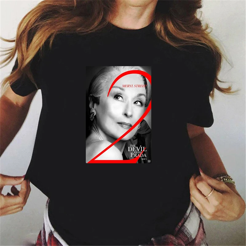 Nova camiseta feminina engraçada com estampa gráfica do filme "The Devil Wears Prada 2", camiseta fashion Harajuku 90s Femme