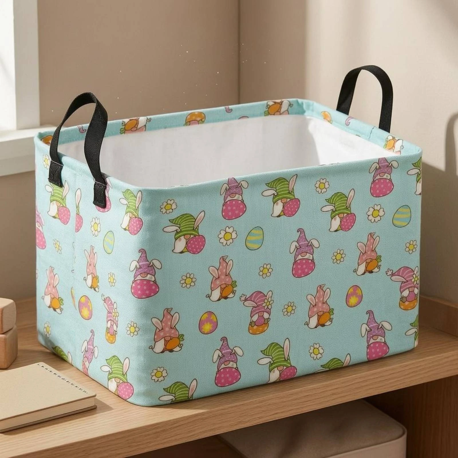 Cotton Linen Storage Basket Open Top Cotton-Linen Basket Sturdy Easy to Clean for Nursery, Car Trunk