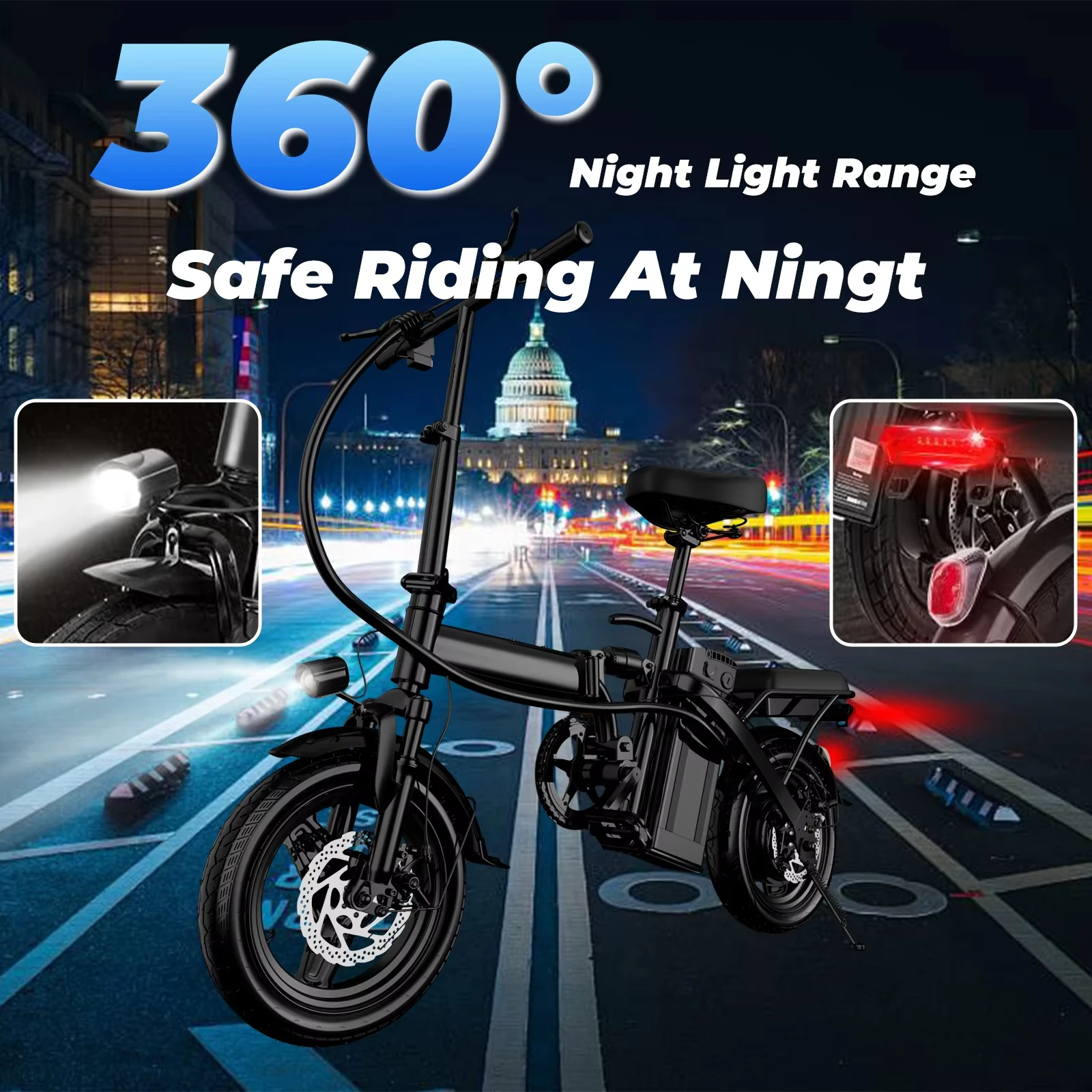 دراجة كهربائية قابلة للطي للكبار بقدرة 500 وات، 20 ميلا في الساعة، بطارية قابلة للإزالة 48 فولت 10.4 أمبير في الساعة، دراجة كهربائية بإطارات 14 بوصة مع مقعد وسلة