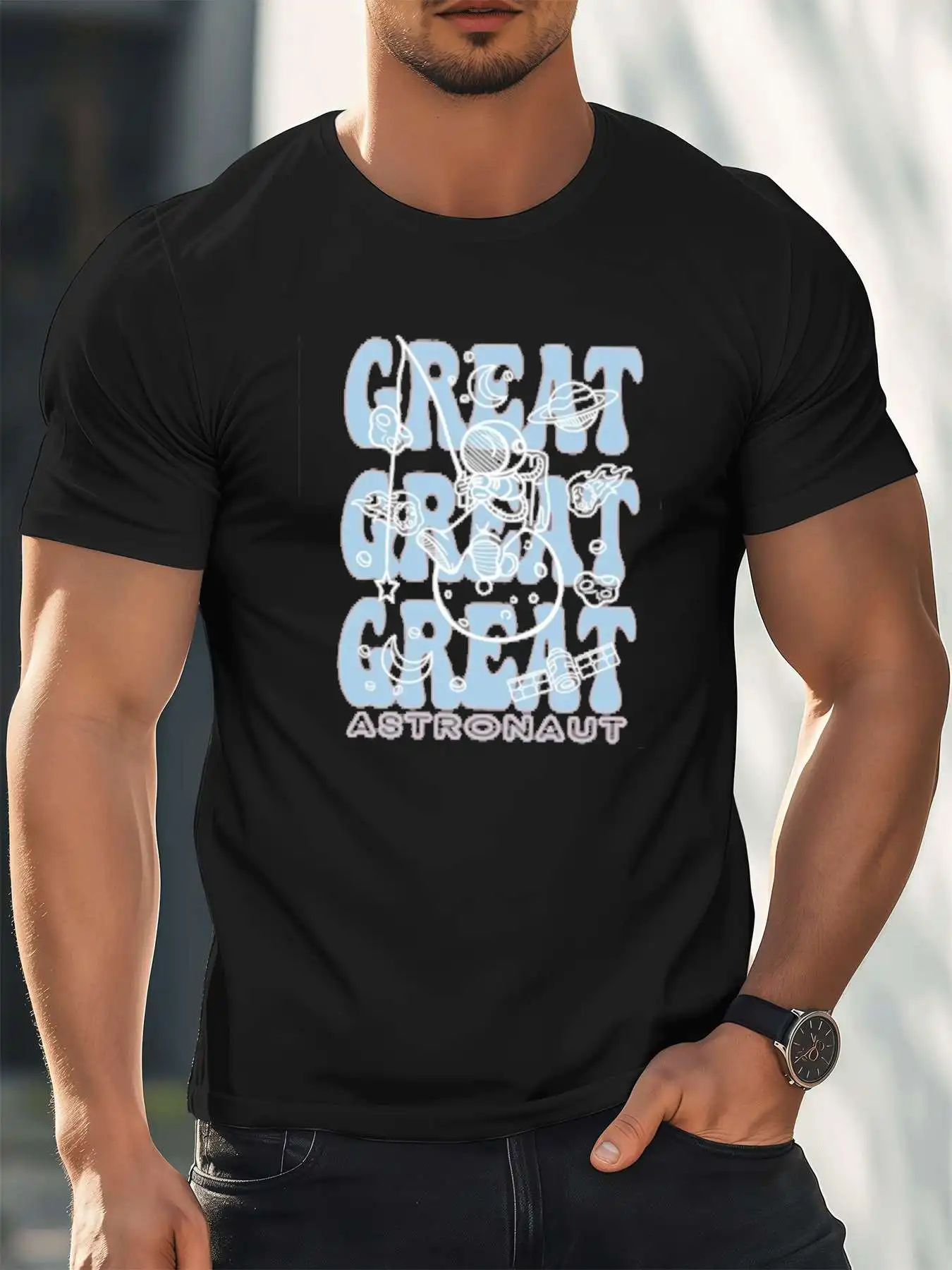 

Astronaut Space Graphic Tee Men's 220gsm New Summer Casual Crew Neck Pure Cotton Short-Sleeved T-Shirt
