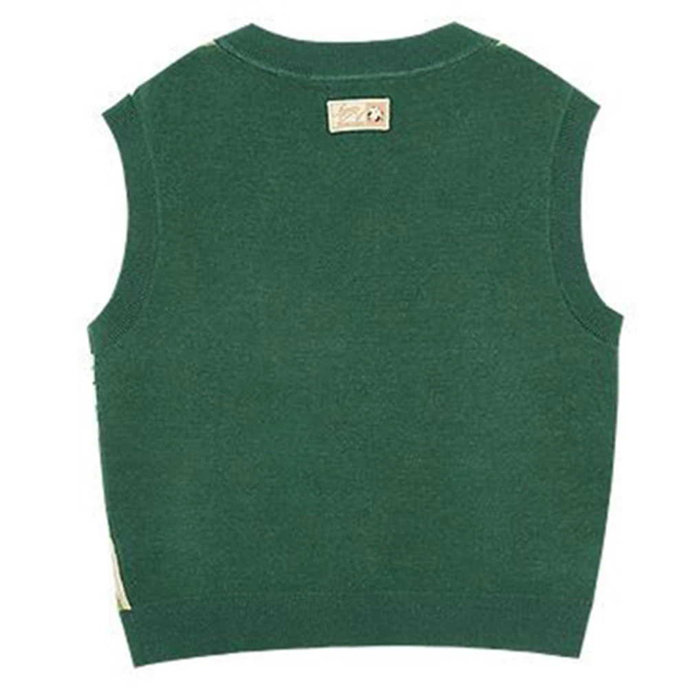 Retro Green Knit Vest Men Autumn Winter New Cute Sweater Unisex Fashion Y2k Streetwear Sleeveless Top T-Shirt Printed Tank Tops