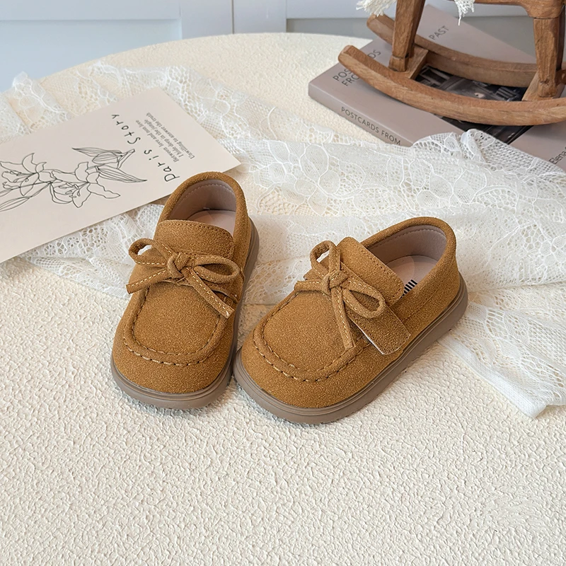 Autumn Boys Girl's Loafers Bowknot Hook-loop Chunky Daily Kid's Flat Shoe Solid Colors Anti-slip Fashion Versatile Children Shoe