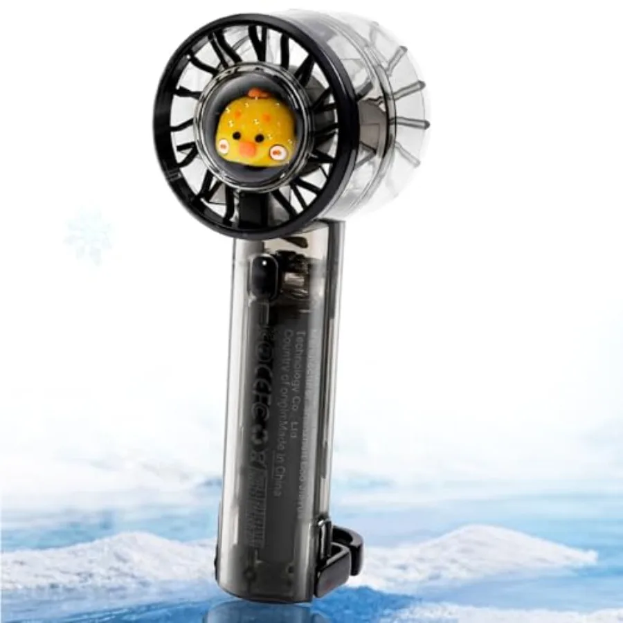 

Handheld Fan with Lights, Cute Cartoon Transparent Turbo Portable Fan, 3 Gear High Speed 2000mAh Rechargeable Personal Fan with