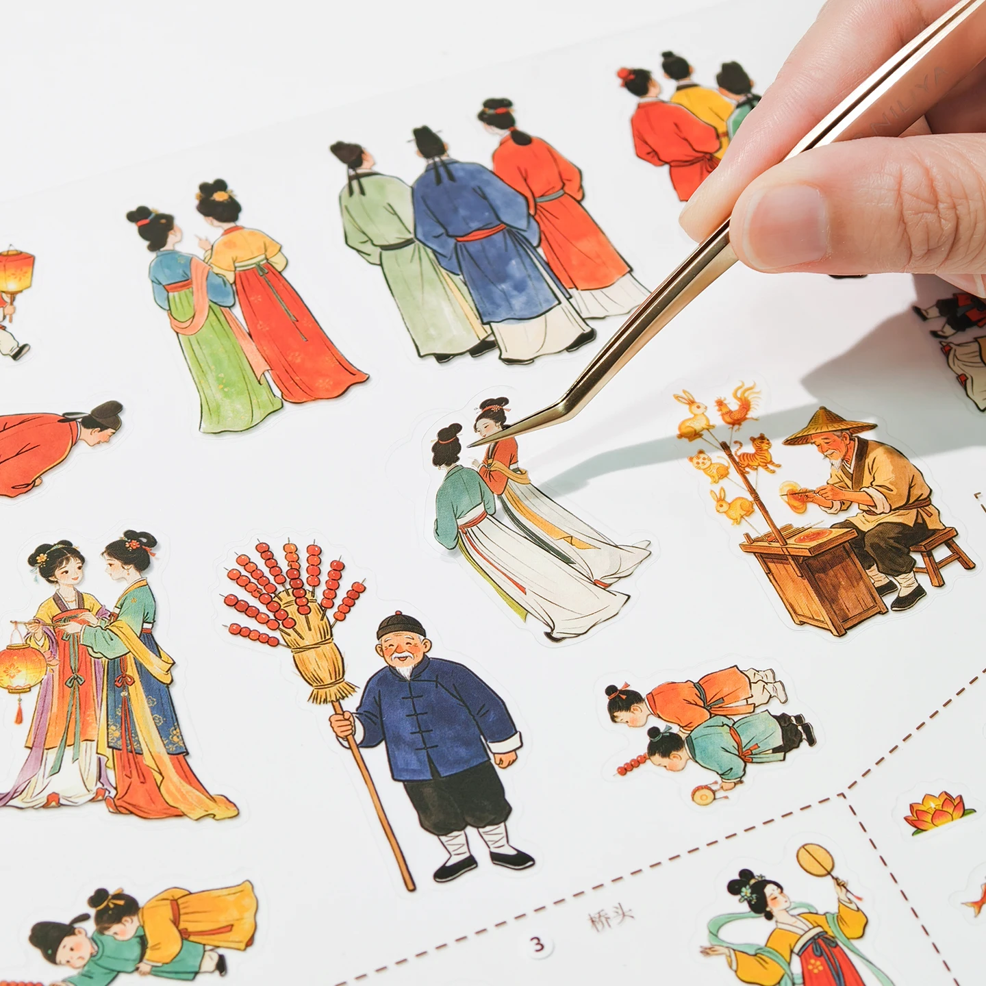 19 Sheets Clear PET Scene Sticker Book, Ancient Chinese Wedding Street Landscape Stickers for Vintage Journal Scrapbook