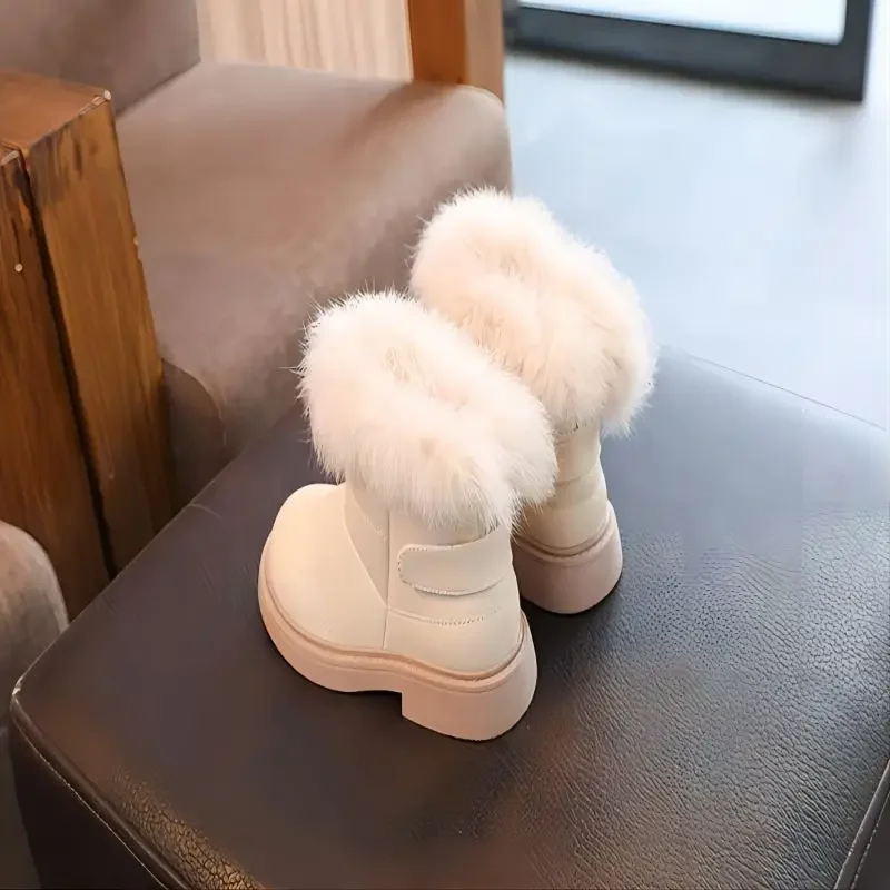 Botas informales de felpa para niños y niñas, zapatos cortos suaves de Color liso, estilo británico, envío directo, invierno, novedad de 2024