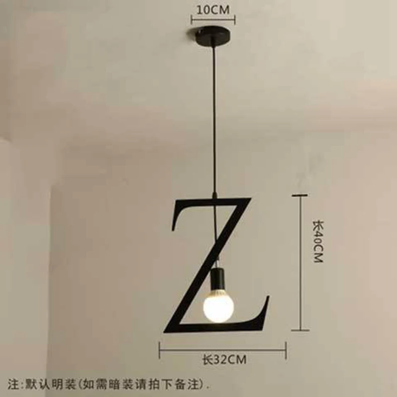 Lampe suspendue Alphabet noir rétro créative, éclairage d'escalier, pour caisse enregistreuse, Bar d'intérieur, personnalité commerciale, allée Simple