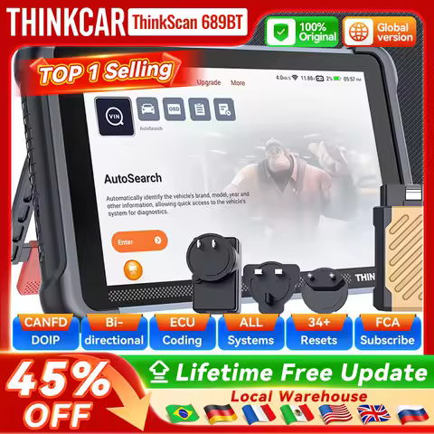 THINKCAR THINKSCAN 689BT Professional Car Diagnostic Tool CANFD DOIP Bi-directional ECU Coding 34 Reset Full System Obd2 Scanner