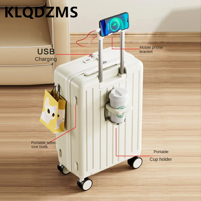 KLQDZMS 20 "24" 26 นิ้วกระเป๋าเดินทางช่องเปิดชาร์จรถเข็น Travel Universal ล้อ Boarding Light กระเป๋าเดินทาง