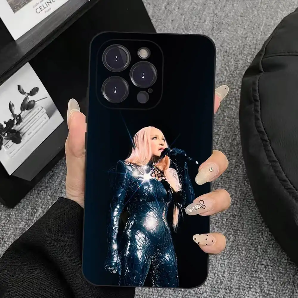 Singer M-Madonna telefoonhoesje voor iPhone 17,16,15,14,13,12,11,Plus,Pro Max,XS,X,XR,SE,Mini,8,7,zachte siliconen zwarte cover