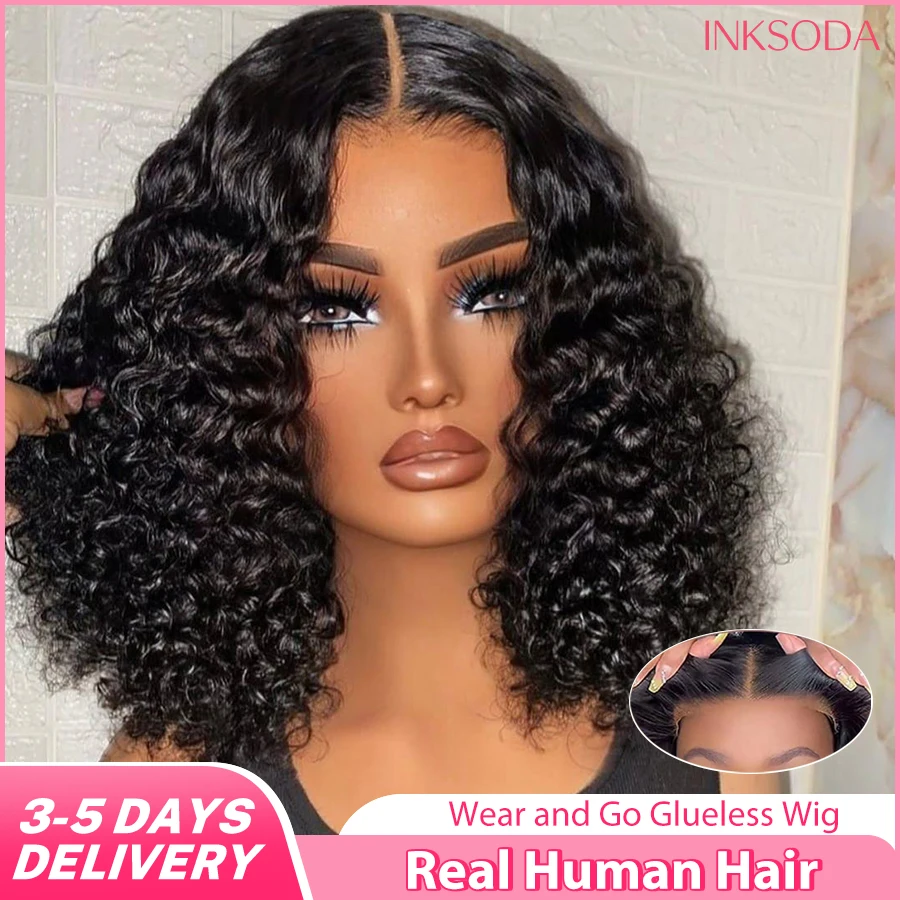 

Glueless Wigs Human Hair Ready to Wear Curly Short Bob Wig 5x5 HD Lace Front Wigs Deep Wave Wear And Go Pre Plucked Pre Cut Wigs