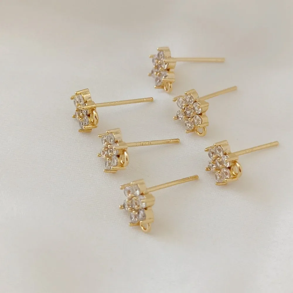 

14K Gold-encrusted Zircon S925 Silver Ear Pins Hexagonal Star Earrings with Pendant Rings, DIY Handmade Jewelry Accessories