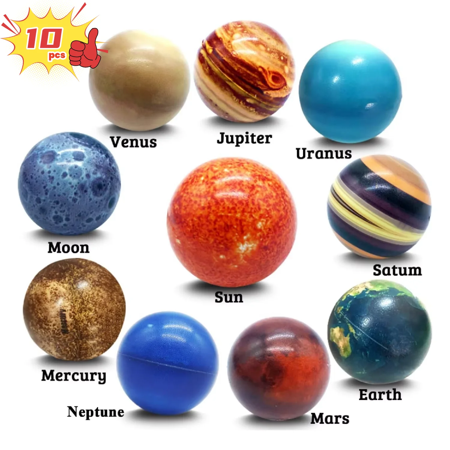 10pcs Solar System Planet Stress Balls,Stress Relief Planets and Space Ball,Anti Stress Solar Educational Ball Christmas Gifts