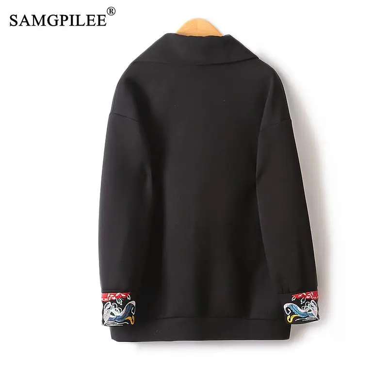 Fashion Ethnic Sweater Women's 2023 Autumn Winter Cuff Embroidered Hooded Colorful Button Air Cotton Slim Woman Sweatshirts 4XL