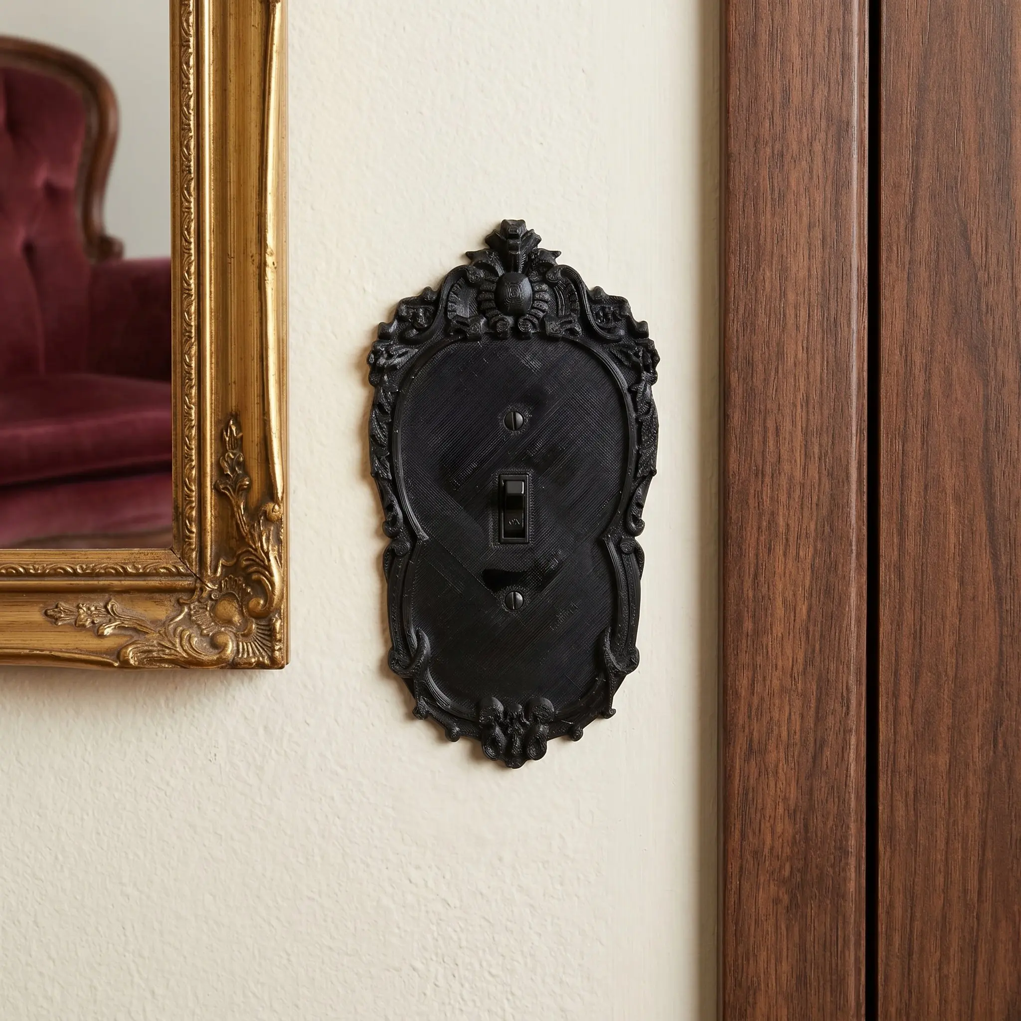Vintage Black Matte Toggle Light Switch Cover Plate Baroque Carved Gothic Single Wall Plate Decorative Socket Cover Bedroom