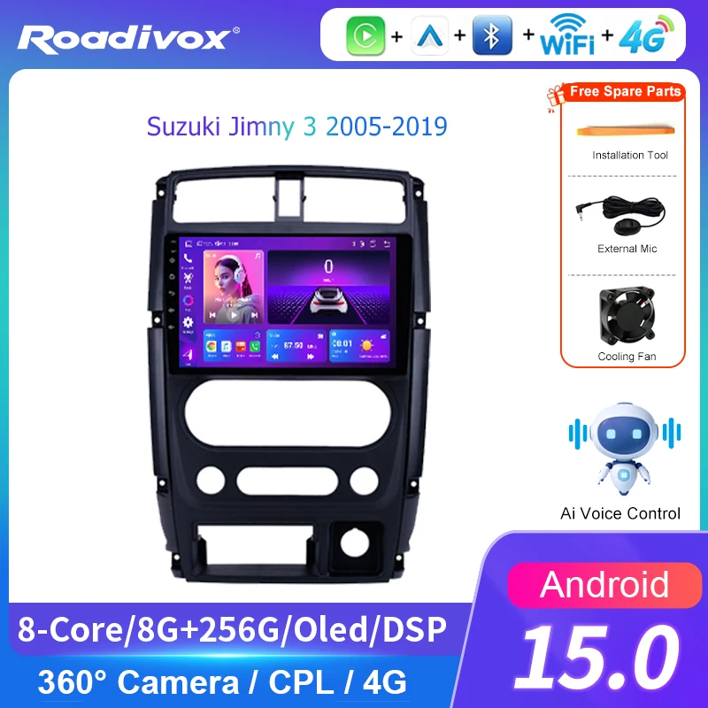 AI VOICE Carplay Android Auto Head 360 CAM Car Stereo Radio For Suzuki Jimny 3 2005-2019 Multimedia Player GPS
