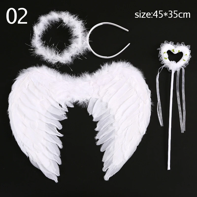 Alas de plumas de Ángel para Cosplay blanco, alas negras del diablo, tocado de alas de plumas de rendimiento para niños, vestido de alas de flores para novia