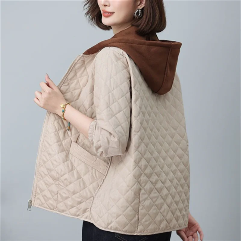 

Легкая хлопковая куртка для женщин, верхняя одежда с капюшоном, пальто для мам среднего возраста, короткая куртка с карманами, женские пальто на молнии