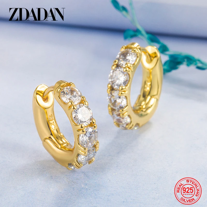 ZDADAN 925 Sterling Silver 18K Gold Emerald Hoop Earrings For Women Fashion Jewelry