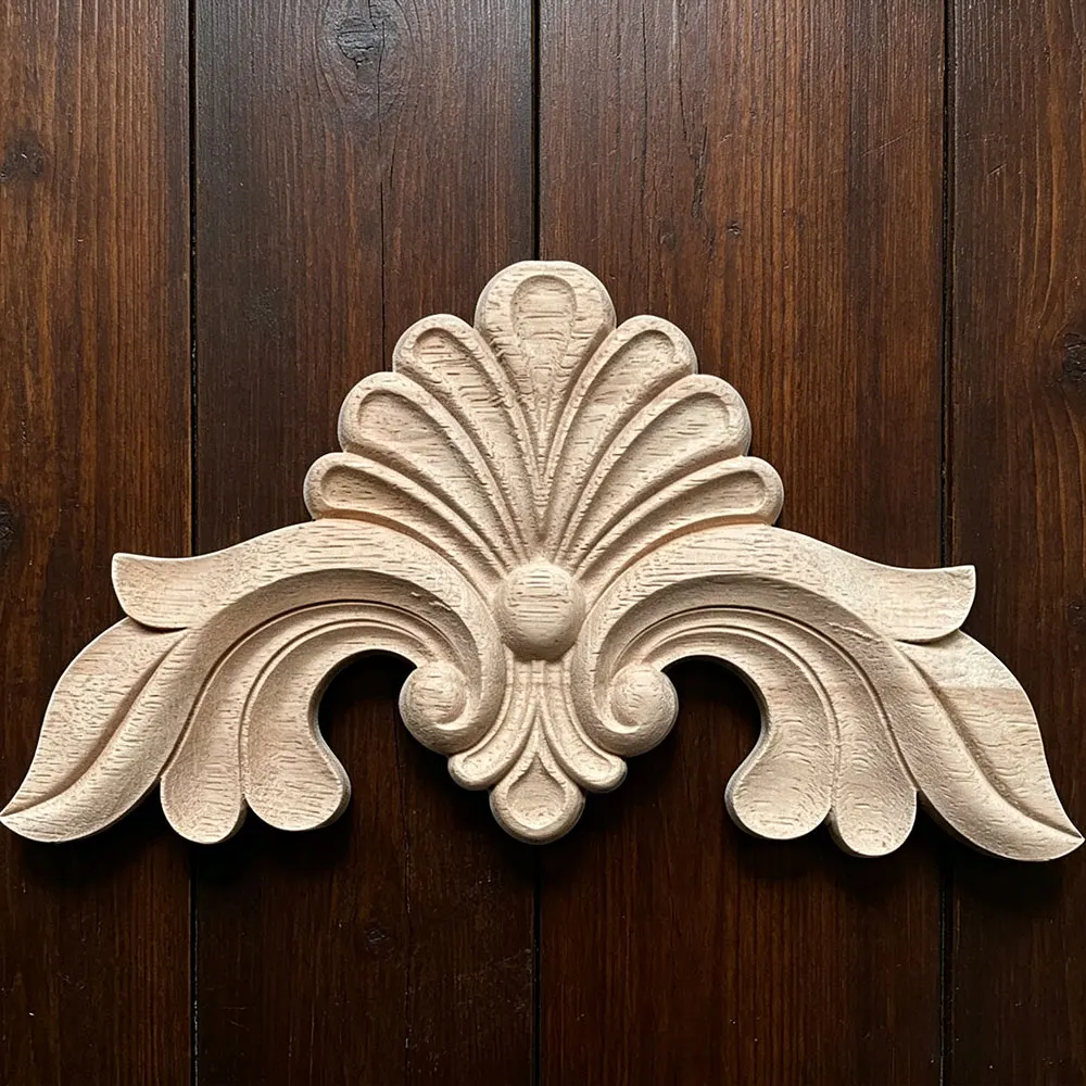 

26cm Carved Unpainted European Long Floral Leaves Rubber Wood Furniture Window Corner Wood Applique Onlay Wood Figurines