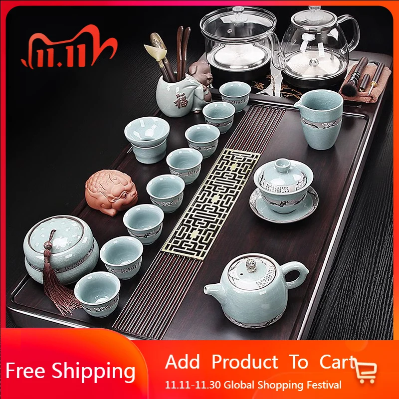 

Большой длинный поднос для чая, прямоугольный деревянный сервировочный декоративный аксессуар, чайный поднос, дренажный кухонный бандаж для гостиной, товары для дома