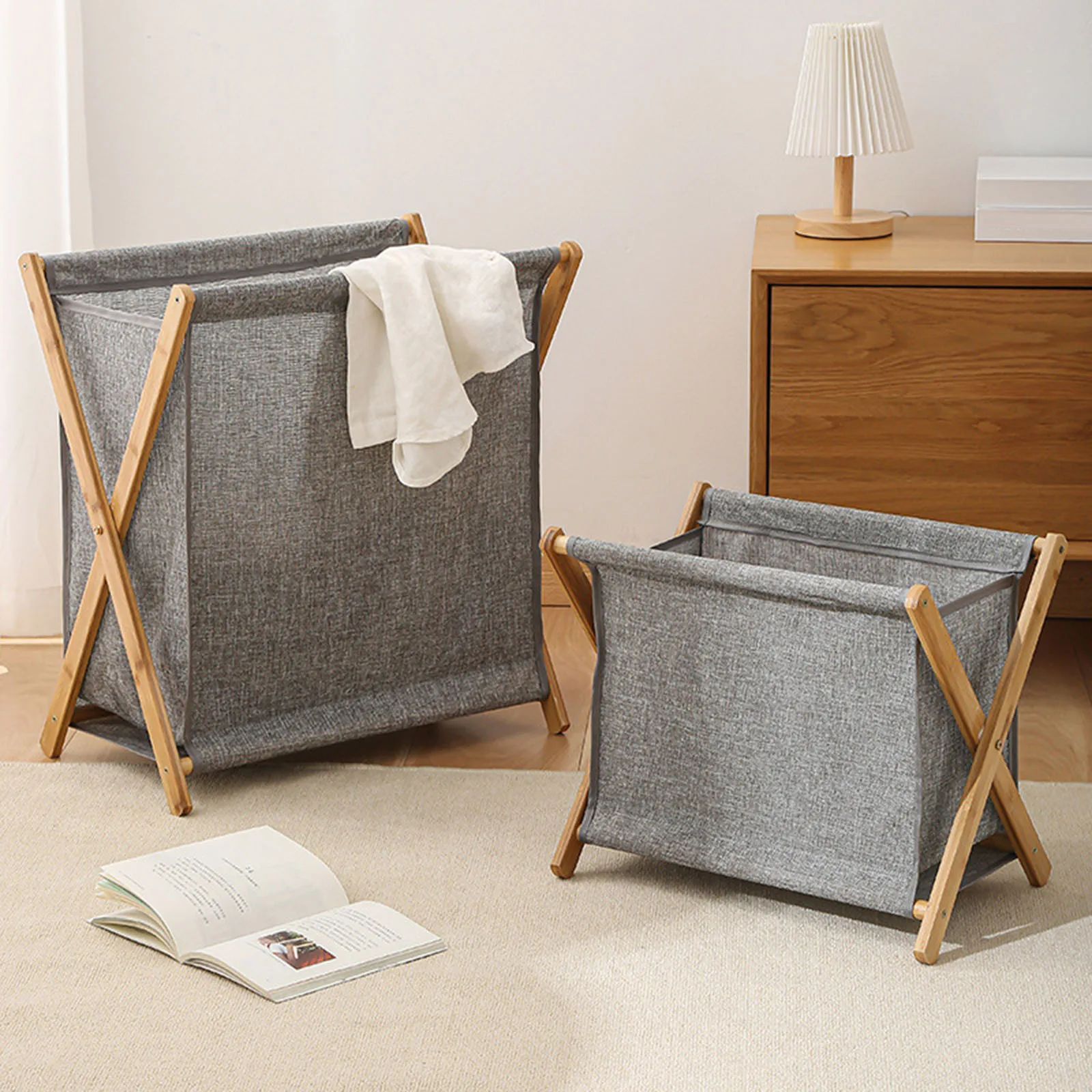 Foldable Wood Dirty Clothes Laundry Storage Basket Easy Carry Strong and Sturdy Storage