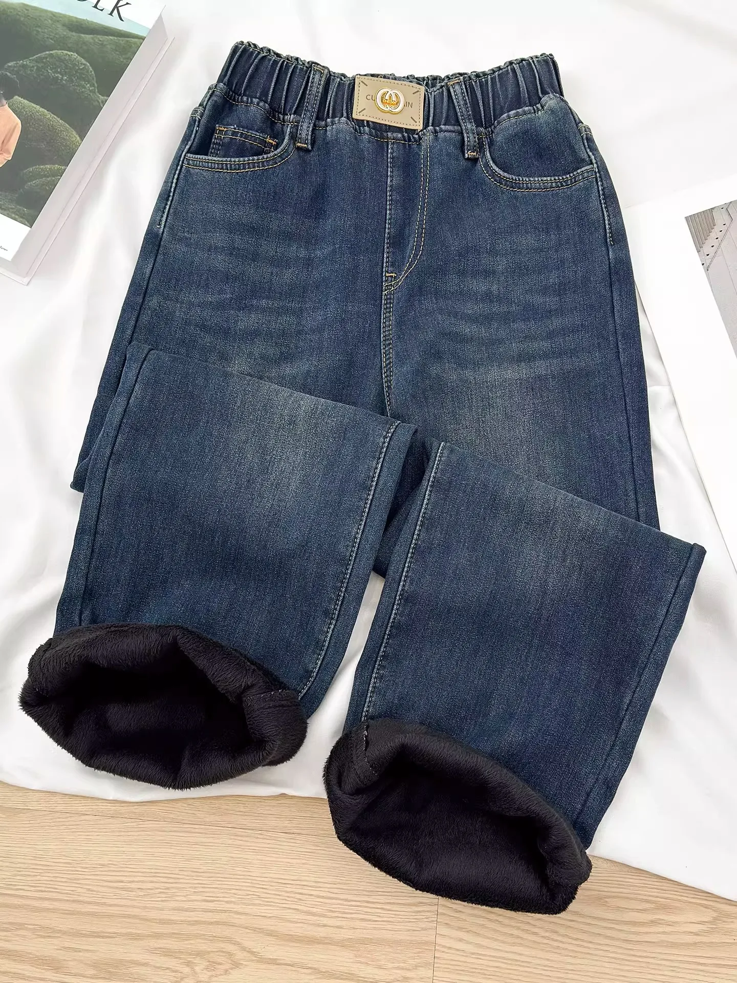 

High Waist Straight Leg Denim Jeans Women's Autumn Winter New Elastic Waist Large Size Loose Drapey Floor Length Wide Leg Pants