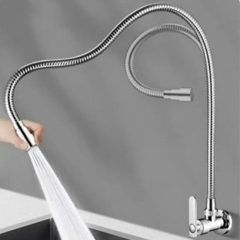 Wall Mounted Faucet Kitchen with 360 Rotation Function Single Cold Water Kitchen Faucet Simple Installs Hose Swivel Mixer Taps