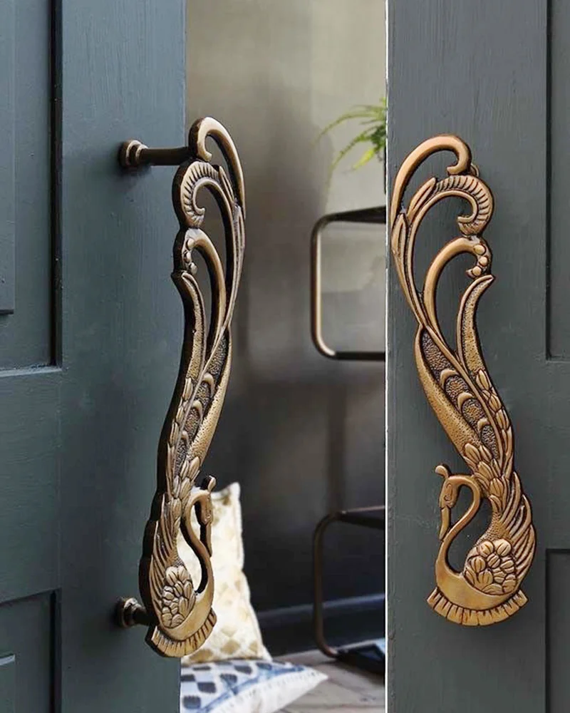  Vintage Wardrobe Door Handle Indian Handmade Full Copper Villa Door Accessories Unique Design Open Door Handle Elegant Touch