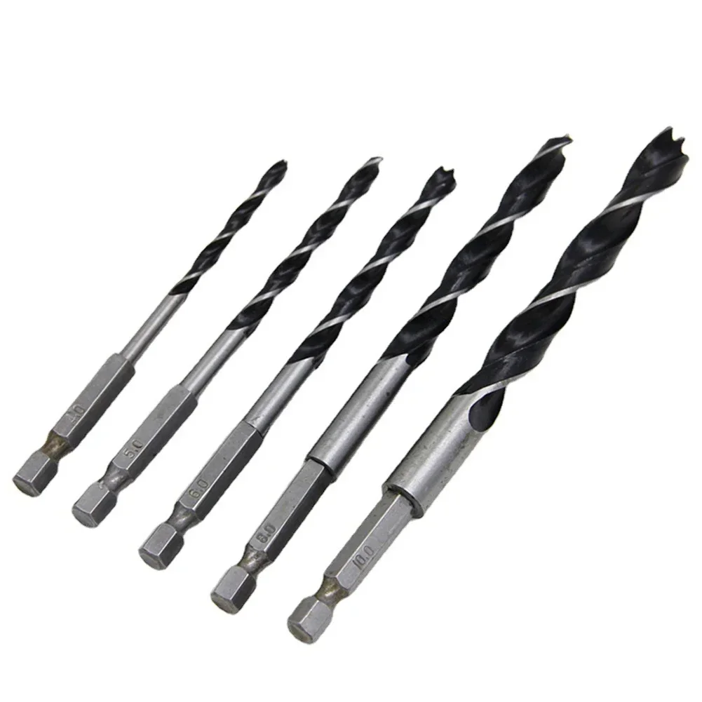 

5Pcs Hexagon Handle Three Point Woodworking Drill High Carbon Steel Wood Drill Bits Kit 4-10mm Drilling For Wood Electric Tool