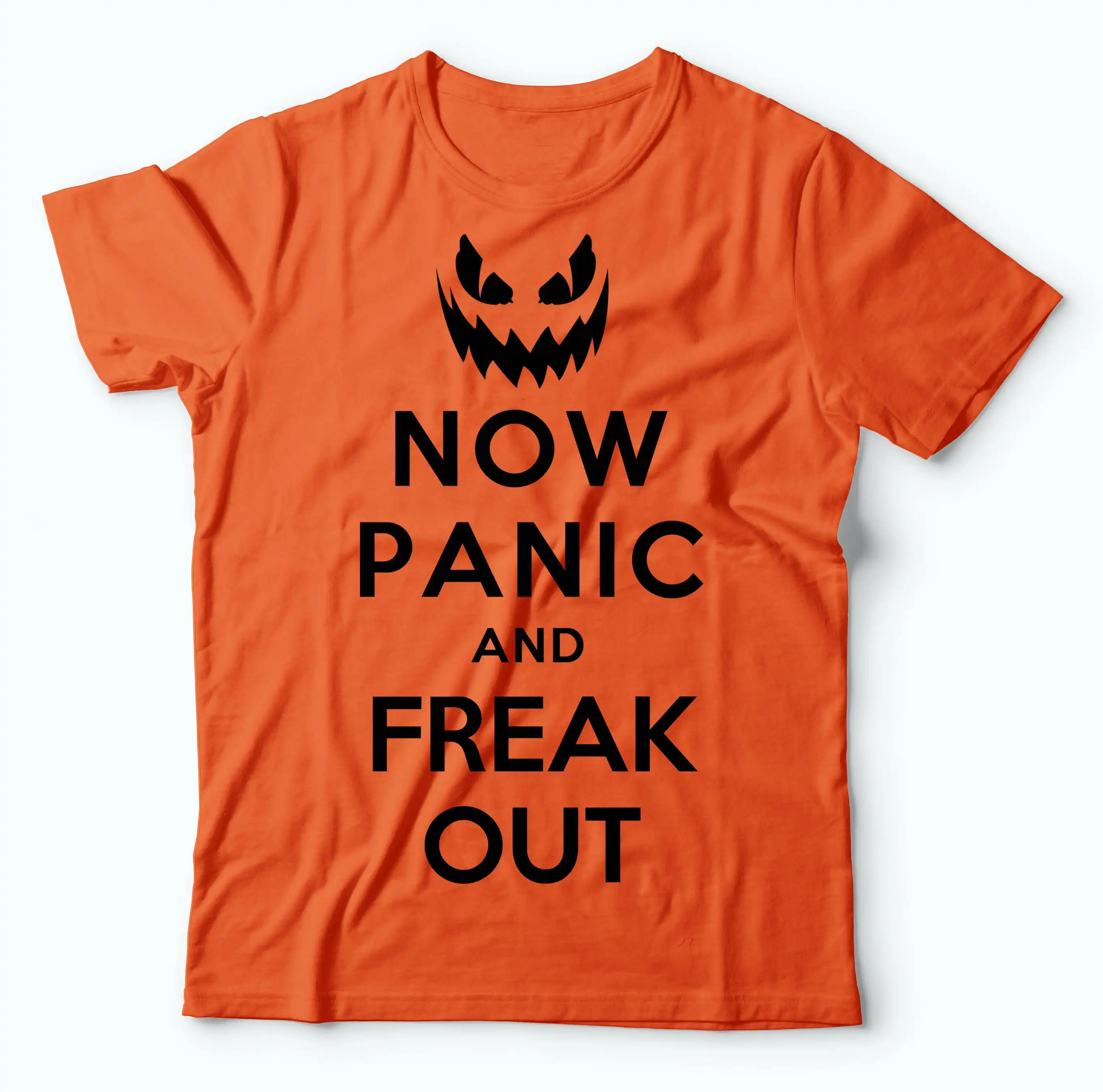 Now Panic And Freak Out T Shirt Funny Halloween Costume Orange Pumpkin Smile