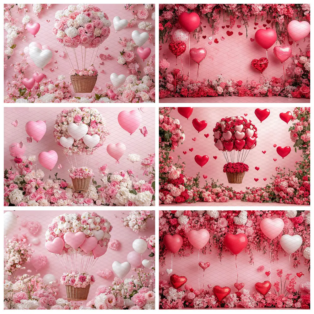 

Valentine's Day Background Photography Love Balloon Pink Red Rose Wall Boy Girl Photo Backdrop Shooting Props Decorations Studio