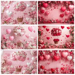 Valentine's Day Background Photography Love Balloon Pink Red Rose Wall Boy Girl Photo Backdrop Shooting Props Decorations Studio