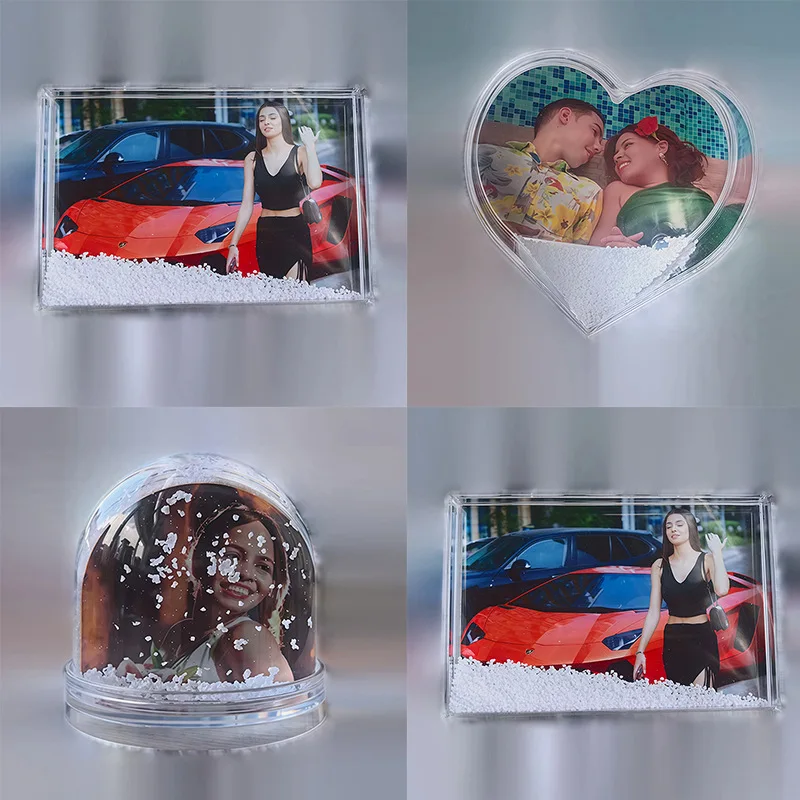 10 sets Sublimation Snow Ball Picture Frame Water Globe Snowflake Photo Frame For Christmas Diy Grafts Gifts