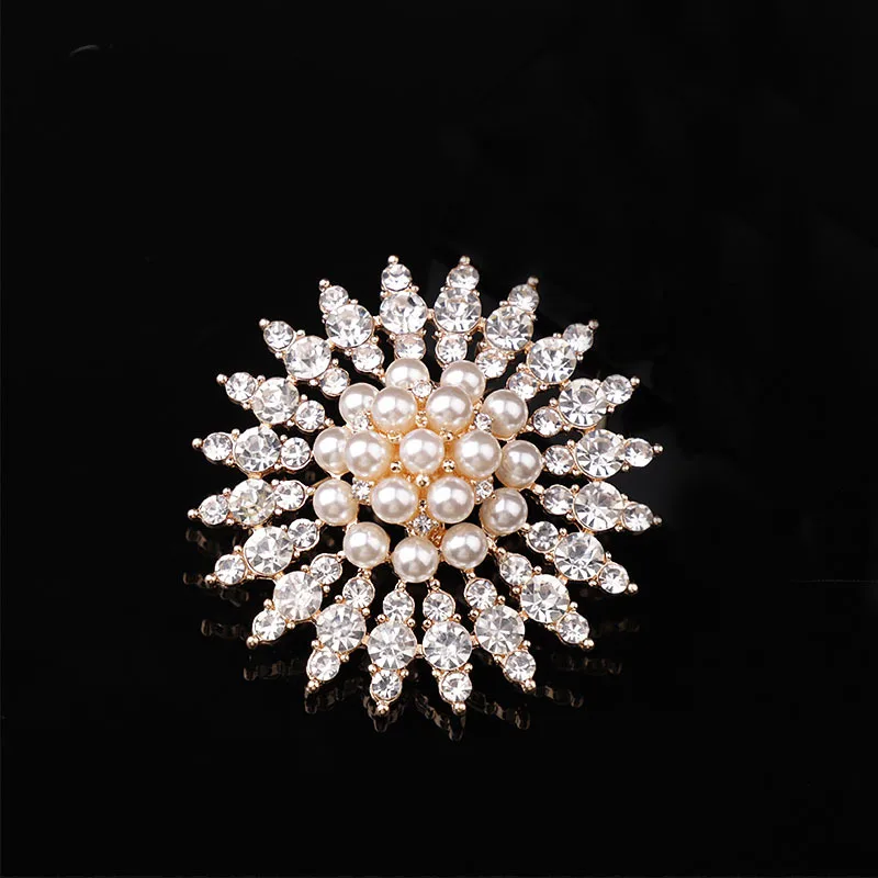 Fashion Alloy Imitation Pearl Rhinestone Brooch Women\'s Elegant Wedding Bridal Party Round Bouquet  Floral Brooch Pin Jewelry