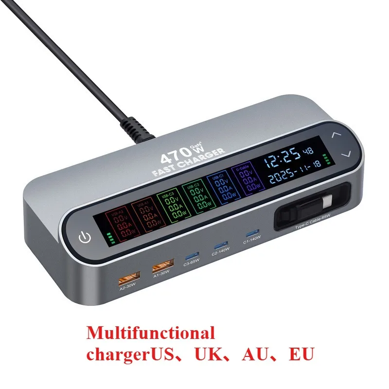 Digital display 140w direct charging, gallium nitride PD multi-function charger, suitable for notebook tablets