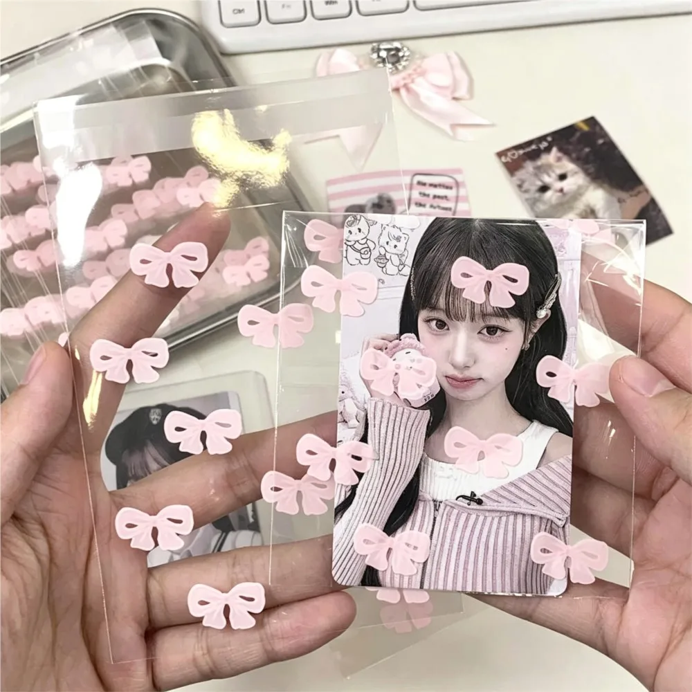 50 sacs auto-adhésifs OPP imprimés nœud rose Kawaii 8x10cm pour cartes photo Kpop, badges, biscuits, petits cadeaux, pochettes de rangement