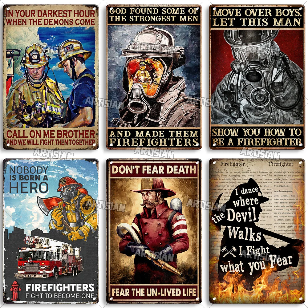 Artisian Firefighter Metal Sign Fireman Vintage Tin Plaque Retro Decorative Poster Wall Decor Garage Bar Pub Club Hotel Cafe