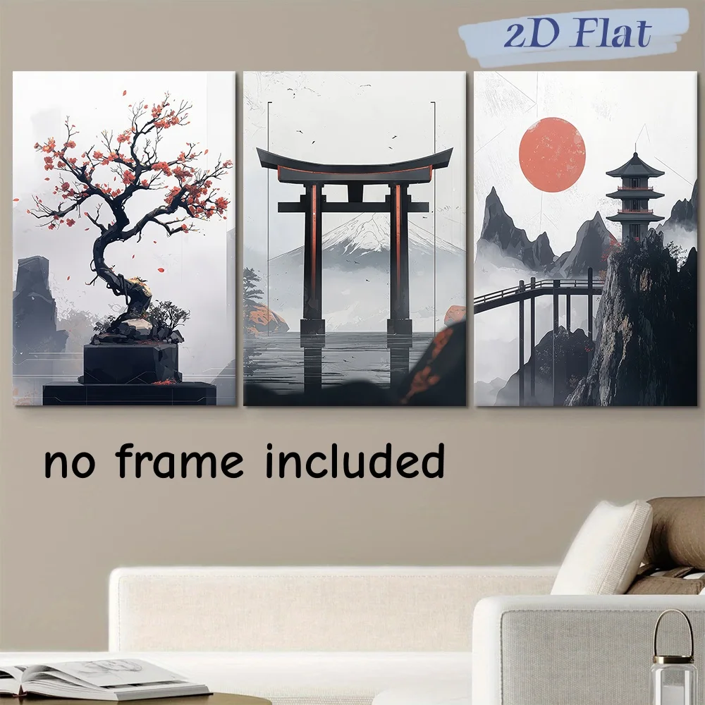3-piece set of new Chinese ink wash Zen style dry landscape decoration paintings, living room study entrance background wall han
