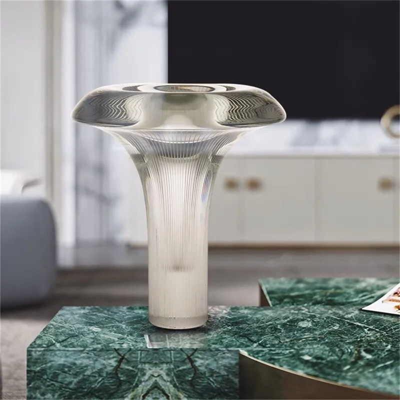 TEMAR Modern Mushroom Table Lamp Creative Design LED Grey Glass Desk Light Decorative For Home Study Bedroom