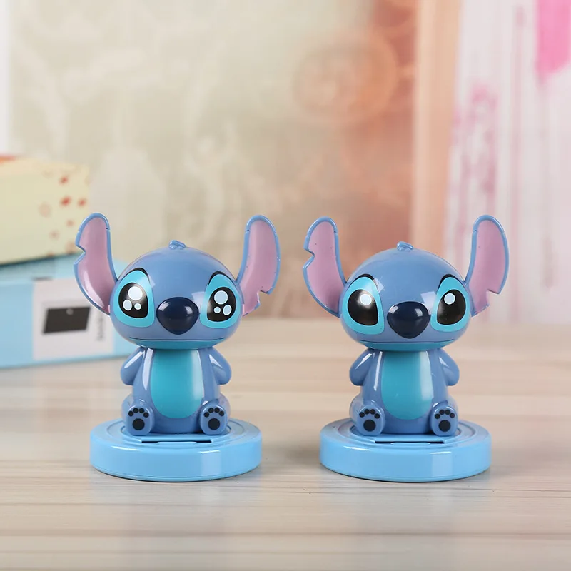 Disney Stitch Car Ornaments Shaking Head Doll Cartoon Solar Auto Interior Decorations Accessories Auto Dashboard Decor Supplies