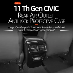 For 2022 2023 2024 2025 Honda Civic 11th Gen Accessories Central Armrest Box Anti Kick Decals ABS Interior black