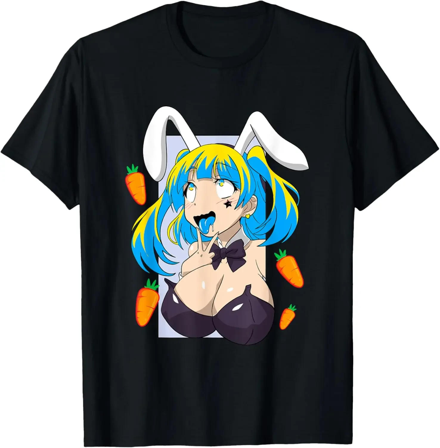 Camisetas Ahegao Shirt Anime Face Rabbit Cosplay Lewd Tees Hot Waifu T-shirt  Hentai Men's Clothing