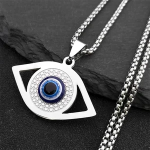 Islam Hamsa Blue Eye Stainless Steel Necklace Turkish Eye Current Bracelet Greek Jewelry Ojo Turkish Acero Stainless N1137s02 8 Main Sales Greek Eye Necklace - №5