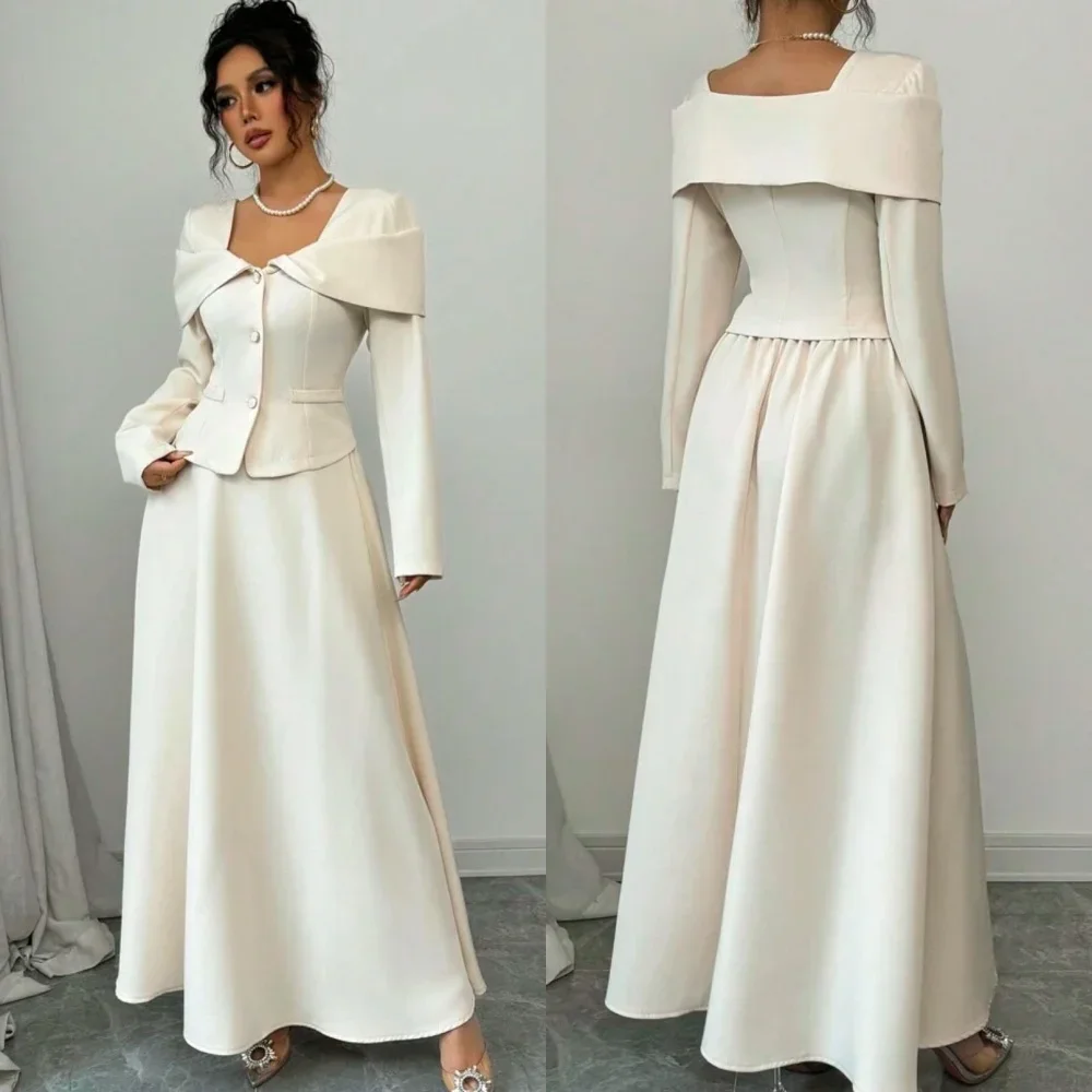 Customized Intricate Jersey prom dresses Pleat Button A-line Square Neck Midi Dresses Bespoke Occasion Dresses evening gown