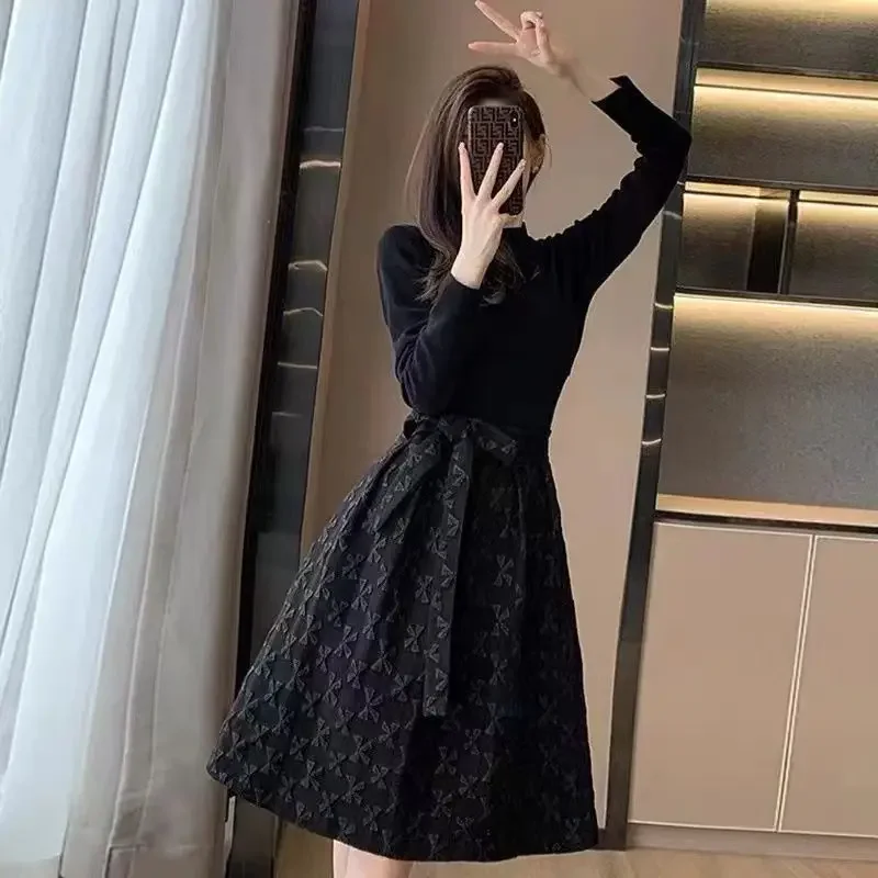 Spring Autumn 2025 Dresses for Women Korean Style Woman Long Sleeve Dress Black On Sale Clearance Sales Xxl Elastic Promotion G