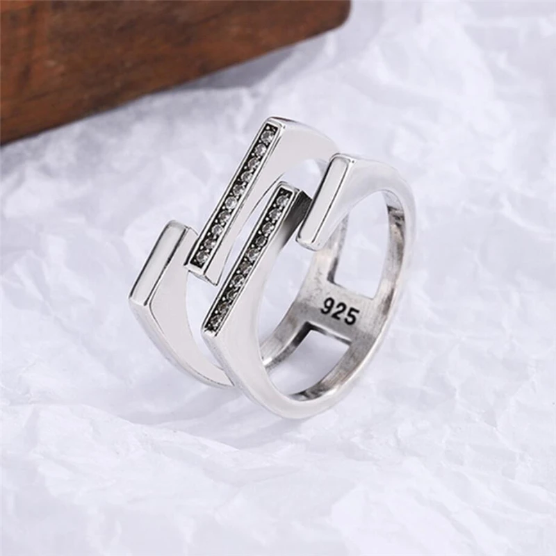 Sole Memory Multilayer Cross Geometric Zircon 925 Sterling Silver Resizable Opening Ring For Women Jewelry RI940