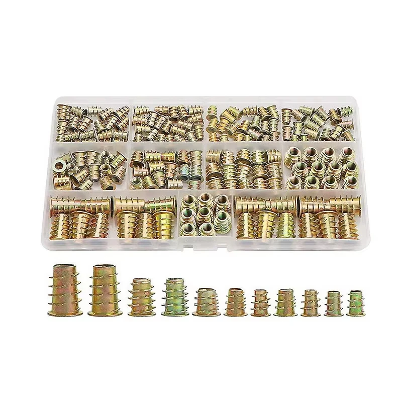 75/230pcs Threaded Insert Nut E-nut M4 M5 M6 M8 M10 Set Kit For Wood Furniture Bed Cabinet Table Embedded Hex Hexagon Socket Hea